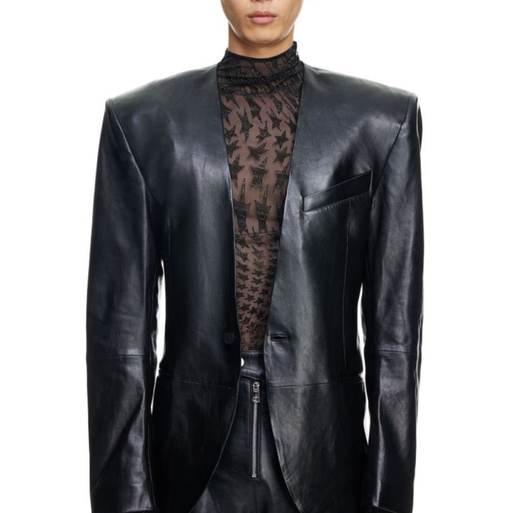 Mugler H&M Collab - Men's Defined-waist Leather Blazer  - Size 48R